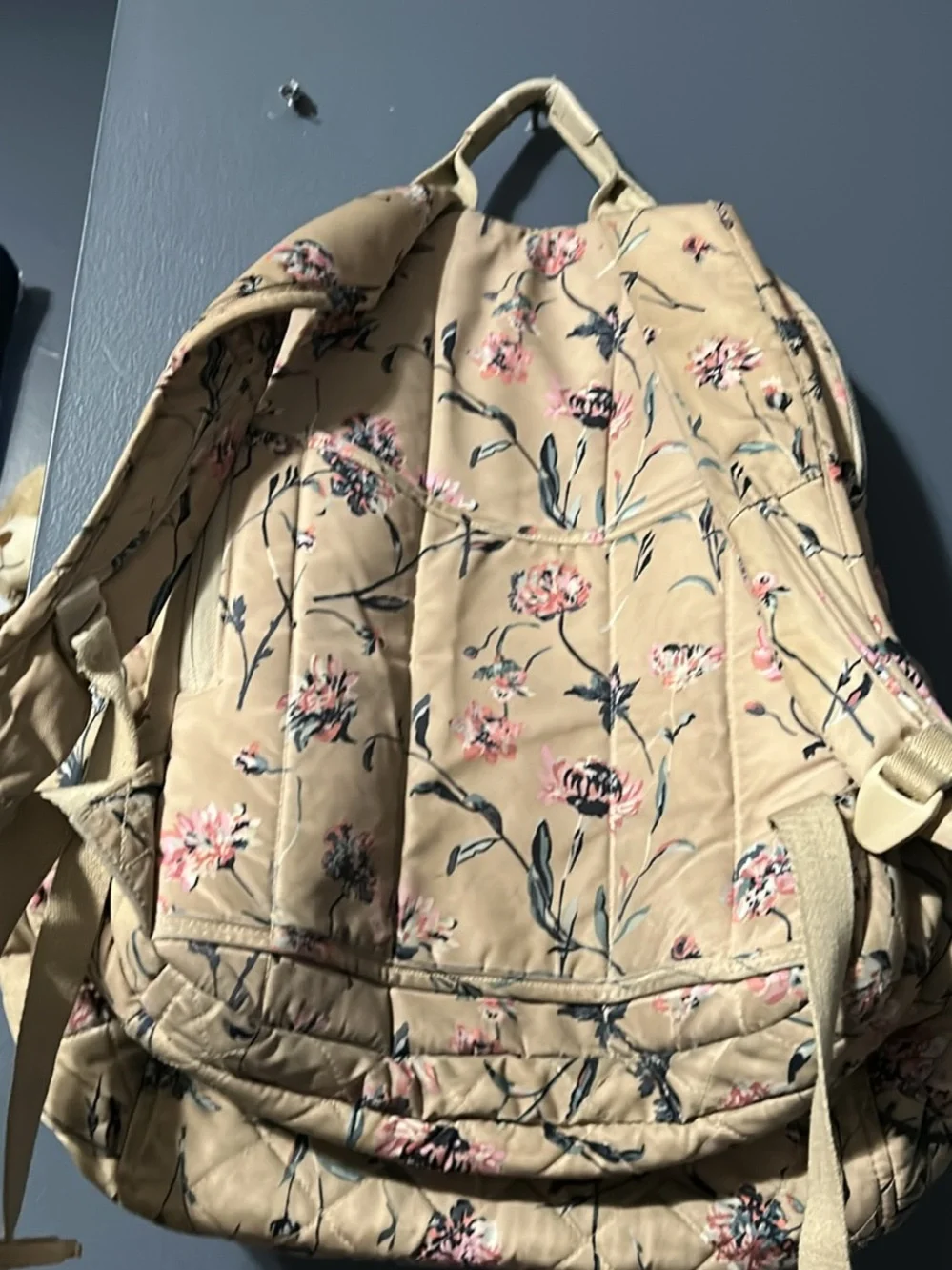 Beige Floral Quilted Backpack - Women